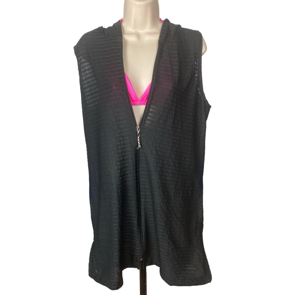 Dotti Black Zip Up Women's Swimsuit Cover-Up with Hoodie Size Large